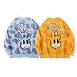 Men Sweater Cartoon Giraffe Brocade Sweater Men Loose Crew Neck Top