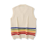 Men Sweater Vintage Rainbow Striped Sweater Vest Men's Coat