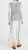 Kendall Jenner Wedding Guest Dress French Sweet Niche Floral Print Plaid Stitching Design round Neck Slimming Short Sleeve Mid-Length