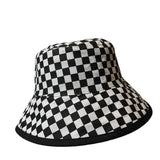 Vintage Check Bucket Hat Sun-Proof Sunshade Checkerboard Grid Bucket Hat