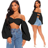 Coachella Music Festival Outfits Chest-Wrapped Backless Lantern Sleeve Top