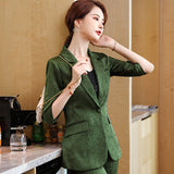 Interview Suit Women Green Suit Female Spring and Summer Two-Piece Set
