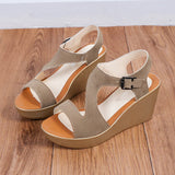 Women Open Toe Sandals Flats Summer Buckle Large Size High Heel Sandals