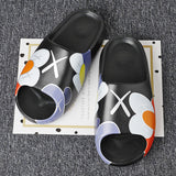 Mens Slide Summer Slippers Men'S Shoes Sesame Street Graffiti Casual Slippers