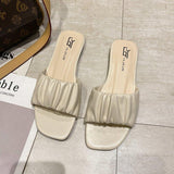 Women Open Toe Sandals Flats Summer Slippers Flat Heel Pleated Word Fashion Outdoor Slippers