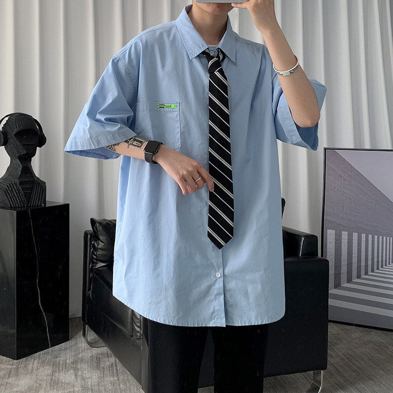 Men Shirt Short Sleeve Shirt Loose