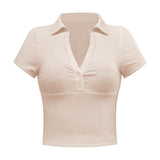 Coachella Music Festival Outfits Solid Color Summer Women's Retro Short Sleeve T-shirt