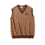 Men Sweater Letter Jacquard Color Matching Sweater Vest Men's Pullover