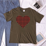 Valentine's Day T Shirt Winter plus Size Women's Clothing Plaid Heart Printing Loose