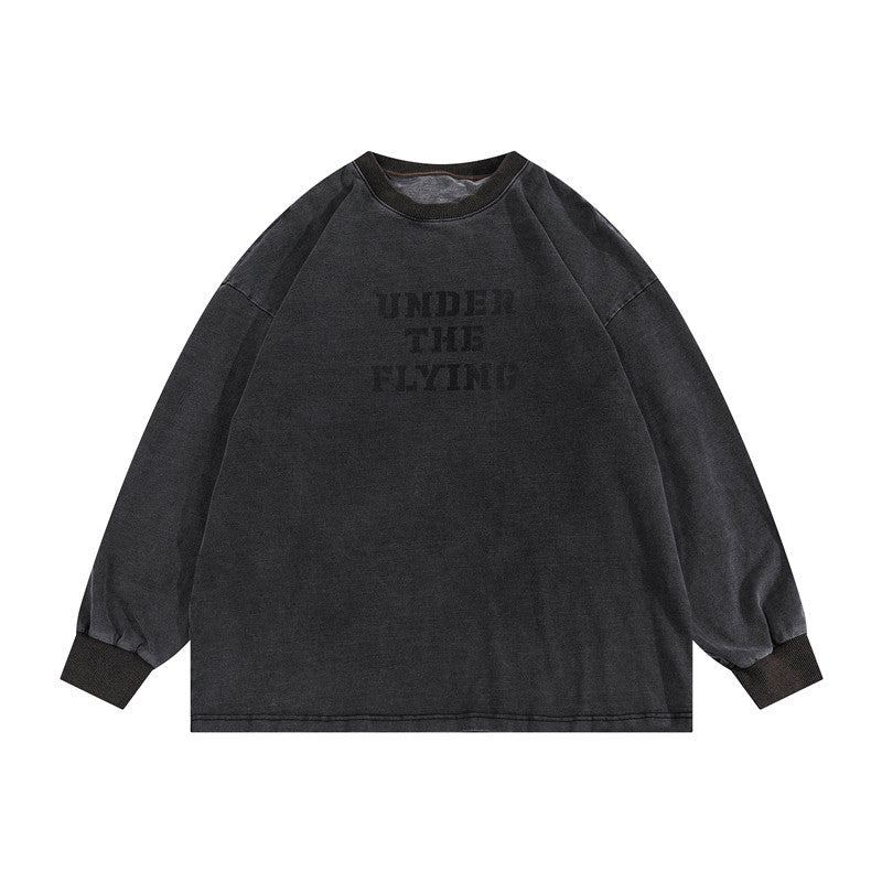 Man Fall Outfis Autumn Japanese Retro Crew Neck Sweatshirt Student Undershirt