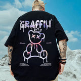 Men T-Shirts Bear Printed Graffiti Loose Half Sleeve