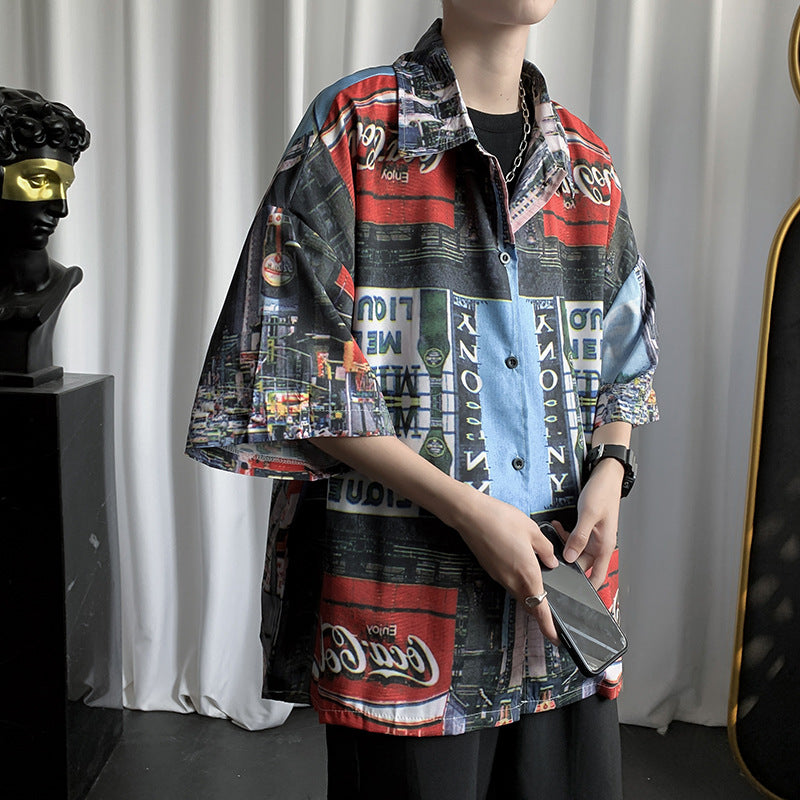 Men Shirts Tie-Dyed Short-Sleeved Shirt