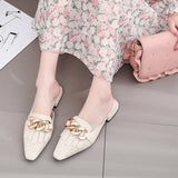 Finn Chain Pointed Toe Mule Closed Toe Half Slippers Women's Summer Outer Wear Pointed Toe