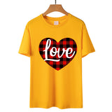 Valentine's Day T Shirt Love Letter Color Plaid Printed Pullover Short Sleeve Women's T-shirt
