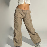 Julia Fox Low Rise Jeans Autumn Lightweight Outdoor Leisure Sports Quick-Drying Pleated Drawstring Low Waist Slimming Straight Woven Pants