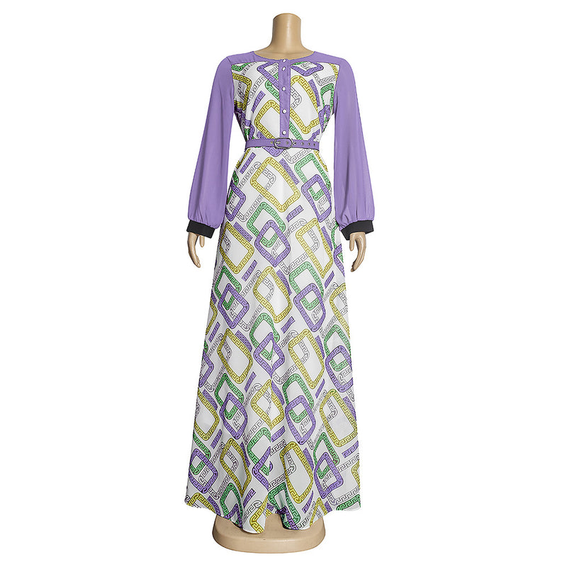 African Dashiki Dress round-Neck High Waist Letter Dress