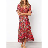 Gypsy Style Dresses plus Size Floral V-neck Bohemian Maxi Dress Irregular