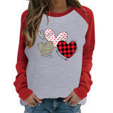 Valentine's Day T Shirt Long Sleeve Leopard Plaid Heart Printing