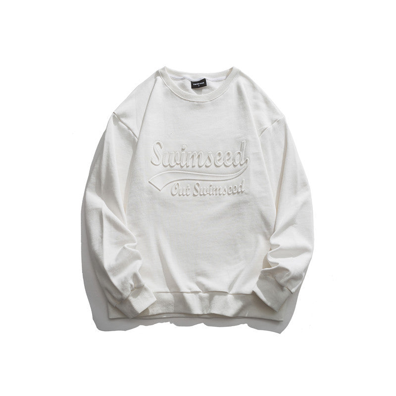 Man Fall Fall Letters Crew Neck Sweater Coat Solid Color Simple Pullover