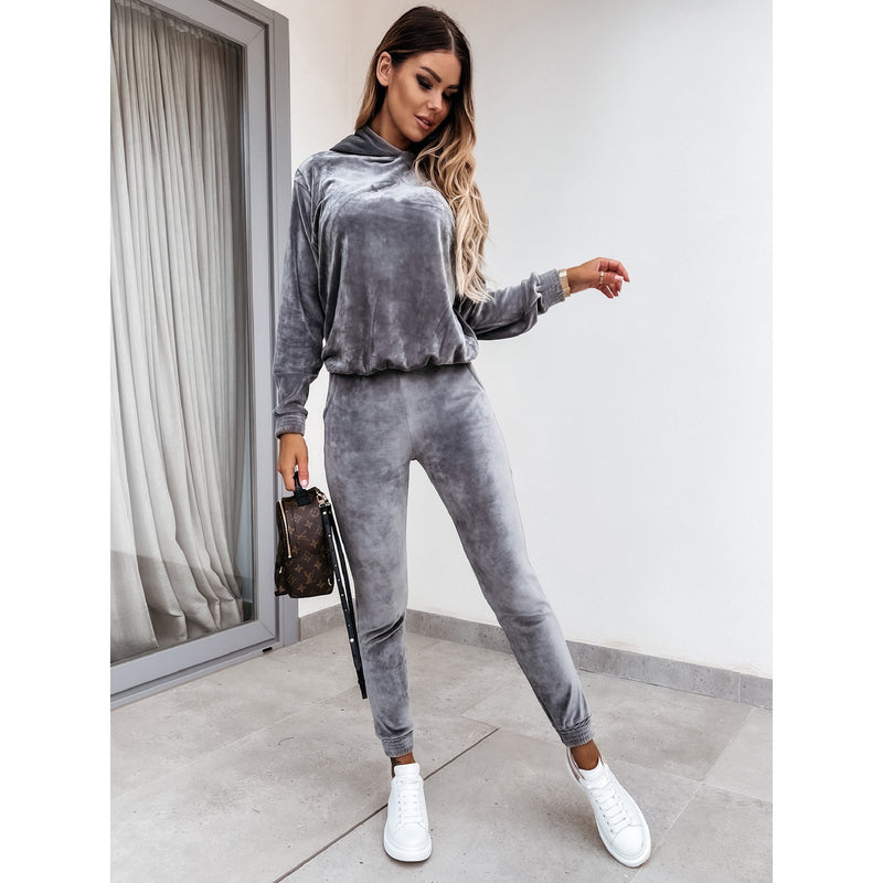 Velour Tracksuit Autumn and Winter Loose Hooded Long-Sleeve Suit Drawstring Gold Velvet Two-Piece Suit