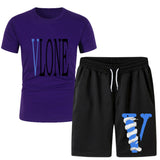Vlone T Shirts & Shorts 2 Piece Set Men 'S Summer Printed Sports Short-Sleeved T-Shirt Set