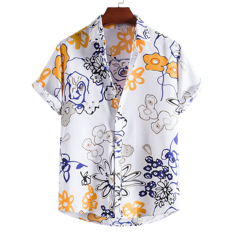 Camp Collar Shirt Beach Printed Shirt Short Sleeve Loose