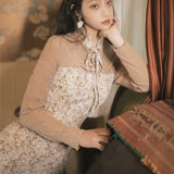 Coachella Music Festival Outfits Vintage Cheongsam Dress Slim Fit Lace Floral Long Dress