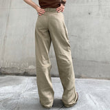 Julia Fox Low Rise Jeans Irregular Leg Drawstring Straight Hot Girl Pure Color All-Matching