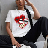 Valentine's Day T Shirts Couples Leopard Print Heart Printing Women's Pullover T-shirt