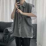 Men Shirts Sleeveless Solid Color Loose Shirt Vest
