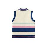 Men Sweater Contrast Color Striped V-neck Sweater Vest Men's Sweater Coat