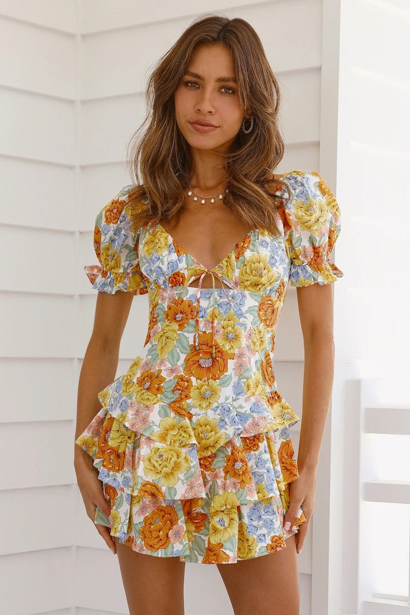 Nine Britton Dress Sexy Lace-up Backless Pleated Print