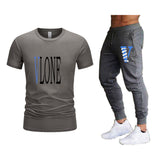 Vlone T Shirts & Pants 2 Piece Set Men'S Suit Summer T-Shirt Short Sleeve Trousers Sports And Leisure