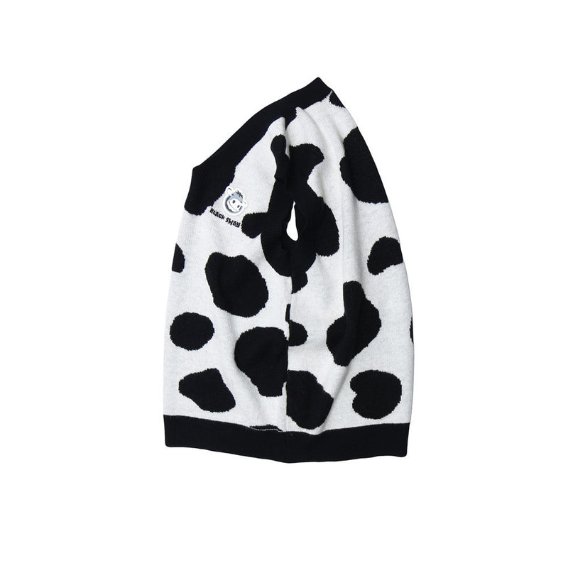 Men Sweater Cow Spot Contrasting Color Jacquard Sweater Vest Men