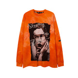 Man Fall Outfits Printed Long-Sleeved T-shirt Men's Retro Oversize Gradient Autumn and Winter Undershirt