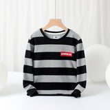 Children Long Sleeve Shirts Spring and Autumn Long-Sleeve T-shirt Middle and Big Children round Neck Stripes