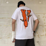 Vlone Large V Short Sleeve Splashed Ink Printing Simple Fog Men'S And Women'S Tshirt Tee Shirt