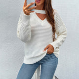 Women Pullover Knit Sweater Autumn and Winter Solid Color Sexy Chest Hollow out Sweater Female