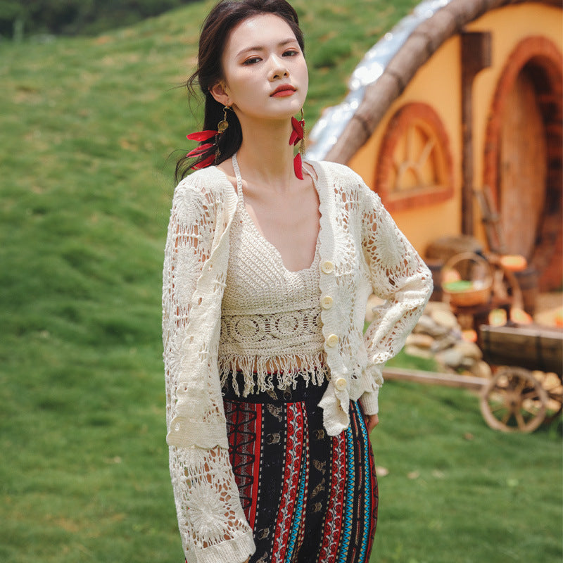 Coachella Music Festival Outfits Hollow Sweater Cardigan Spring/Summer Jacket Long-Sleeved