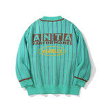 Men Sweater Letter Jacquard Striped Sweater Men's Loose V-neck Sweater Pullover