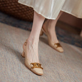 Nude Low Block Heel Chunky Heel Sandals Square Toe Pumps