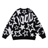 Men Sweater Letter Jacquard Sweater Men's Loose round Neck Sweater Trendy Brand Pullover