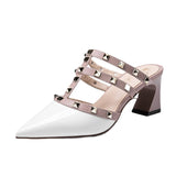 Finn Chain Pointed Toe Mule Sandals Women's Cowhide Closed Toe Half Slippers