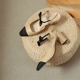Nude Low Block Heel Pointed Toe Slingback Thick Heel Toe Box