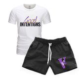 Vlone T Shirts & Shorts 2 Piece Set Men'S Short Sleeve Sports Beach