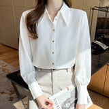 Gloria Vanderbilt Satin Polo Collar White Shirt Temperament