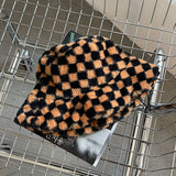 Vintage Check Bucket Hat Checkerboard Plush Plaid Bucket Hat
