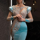 Long Homecoming Dresses Blue Fishtail Dress Banquet Evening Dress for Women