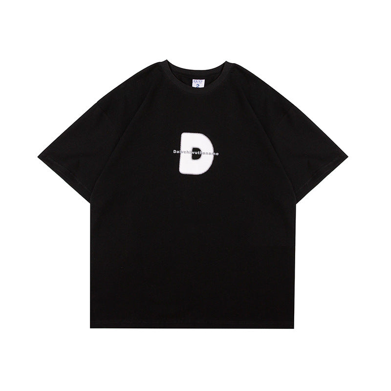 Men T Shitrs Large Letter Printed Round Neck