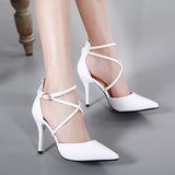 White Strappy Heels Stiletto Sandals Summer OL Work Shoes